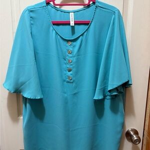Zenana Premium Blue Top with Faux Buttons